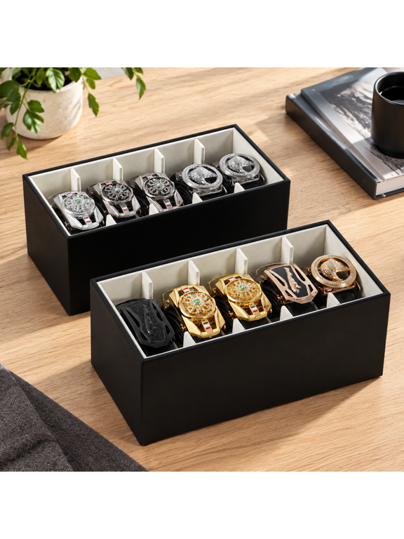 2 Pack PU Leather Belt and Tie Organizer, Stackable 5-Grid Storage Boxes for Closet and Drawer