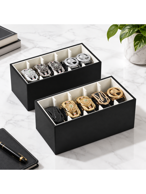 2-Pack PU Leather Belt and Tie Organizer, Stackable Closet and Drawer Storage