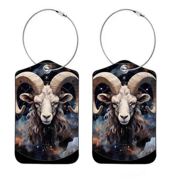 2 Pack of PU Leather Luggage Tags for Suitcase, Aries Travel Cruise Luggage Tag with Privacy Flap, Name ID Label and Loop for Baggage Handbag School Bag Backpack