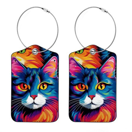 2 Pack of PU Leather Luggage Tags for Suitcase, Cat Travel Cruise Luggage Tag with Privacy Flap, Name ID Label and Loop for Baggage Handbag School Bag Backpack