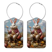 2 Pack PU Leather Luggage Tags for Suitcase with Privacy Flap, Name ID Label and Metal Loop for Women Men Girls, Easter