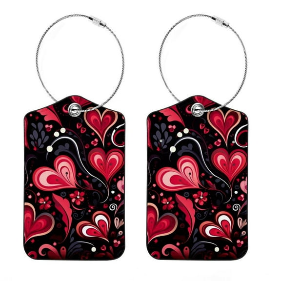 2 Pack PU Leather Luggage Tags for Suitcase with Privacy Flap, Name ID Label and Metal Loop for Women Men Girls, Valentine's Day Love Heart