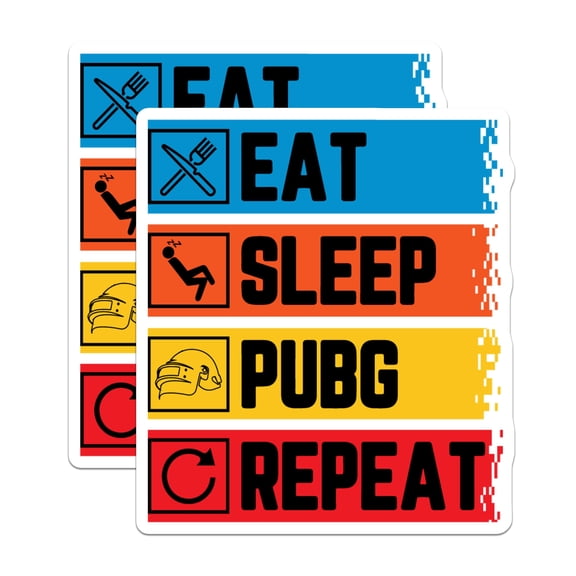 (2 Pack) PUBG Magnets - Eat Sleep Game Repeat - Player Refrigerator Decor - 5 Inches On Longest Side - Thick Durable Magnet - Made in USA - MAG20577