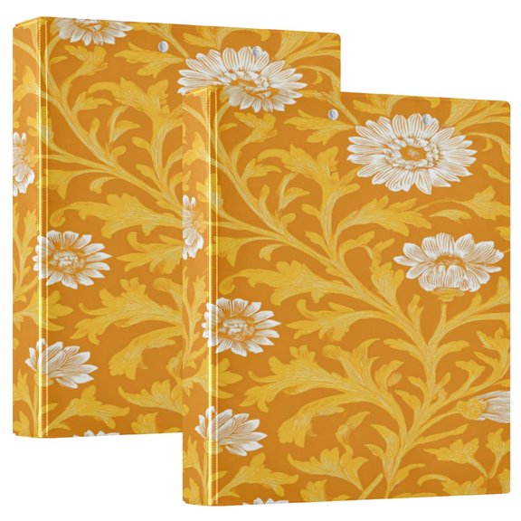 2 Pack PVC Round Ring Binders, 200 Sheet Capacity D-Ring File Folder with Metal Clip and Clear Pocket Calendula Vine