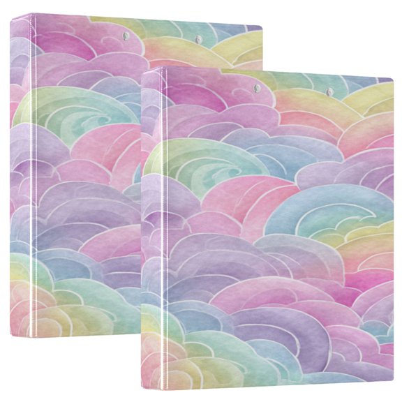 2 Pack PVC Round Ring Binders, 200 Sheet Capacity D-Ring File Folder with Metal Clip and Clear Pocket Clouds Gather