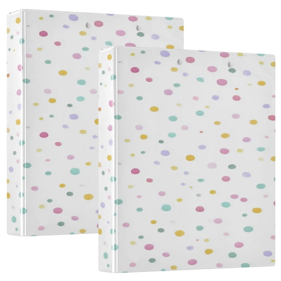 2 Pack PVC Round Ring Binders, 200 Sheet Capacity D-Ring File Folder with Metal Clip and Clear Pocket Colorful Small Circles
