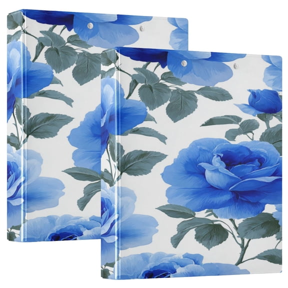 2 Pack PVC Round Ring Binders, 200 Sheet Capacity D-Ring File Folder with Metal Clip and Clear Pocket Deep-sea Blue Diamond