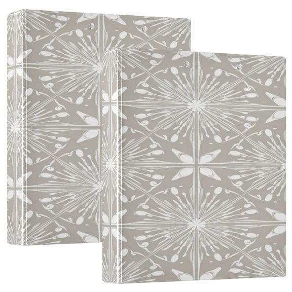 2 Pack PVC Round Ring Binders, 200 Sheet Capacity D-Ring File Folder with Metal Clip and Clear Pocket Flower Tile Star Pattern
