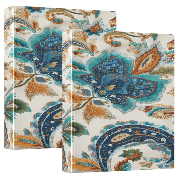 2 Pack PVC Round Ring Binders, 200 Sheet Capacity D-Ring File Folder with Metal Clip and Clear Pocket Flower Vine