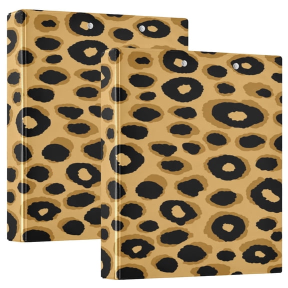 2 Pack PVC Round Ring Binders, 200 Sheet Capacity D-Ring File Folder with Metal Clip and Clear Pocket Leopard