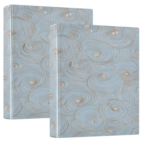 2 Pack PVC Round Ring Binders, 200 Sheet Capacity D-Ring File Folder with Metal Clip and Clear Pocket Light Blue Cloud Swirls