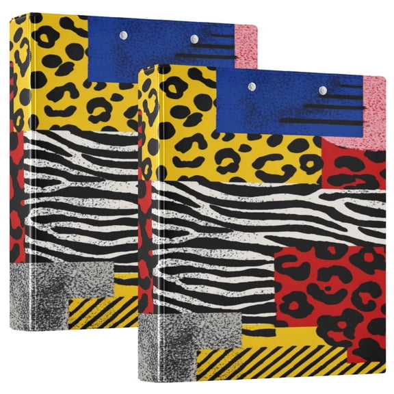2 Pack PVC Round Ring Binders, 200 Sheet Capacity D-Ring File Folder with Metal Clip and Clear Pocket Light Brown Leopard Print