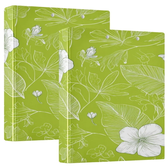 2 Pack PVC Round Ring Binders, 200 Sheet Capacity D-Ring File Folder with Metal Clip and Clear Pocket Lime Sketch