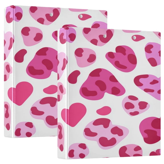 2 Pack PVC Round Ring Binders, 200 Sheet Capacity D-Ring File Folder with Metal Clip and Clear Pocket Love Leopard