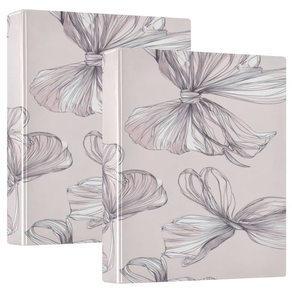 2 Pack PVC Round Ring Binders, 200 Sheet Capacity D-Ring File Folder with Metal Clip and Clear Pocket Pastel Line Drawing