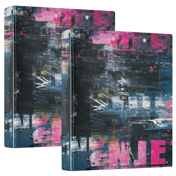 2 Pack PVC Round Ring Binders, 200 Sheet Capacity D-Ring File Folder with Metal Clip and Clear Pocket Ruins