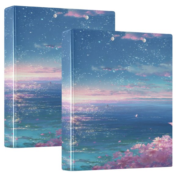 2 Pack PVC Round Ring Binders, 200 Sheet Capacity D-Ring File Folder with Metal Clip and Clear Pocket Sea Level