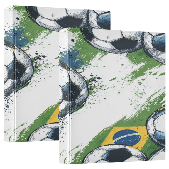 2 Pack PVC Round Ring Binders, 200 Sheet Capacity D-Ring File Folder with Metal Clip and Clear Pocket Speed Football