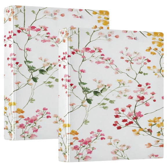 2 Pack PVC Round Ring Binders, 200 Sheet Capacity D-Ring File Folder with Metal Clip and Clear Pocket Spring Branches Dancing Freely