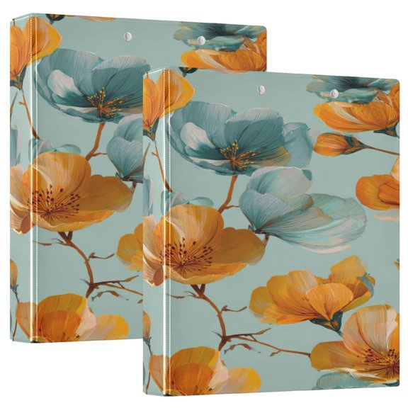 2 Pack PVC Round Ring Binders, 200 Sheet Capacity D-Ring File Folder with Metal Clip and Clear Pocket Warm Golden Magnolia