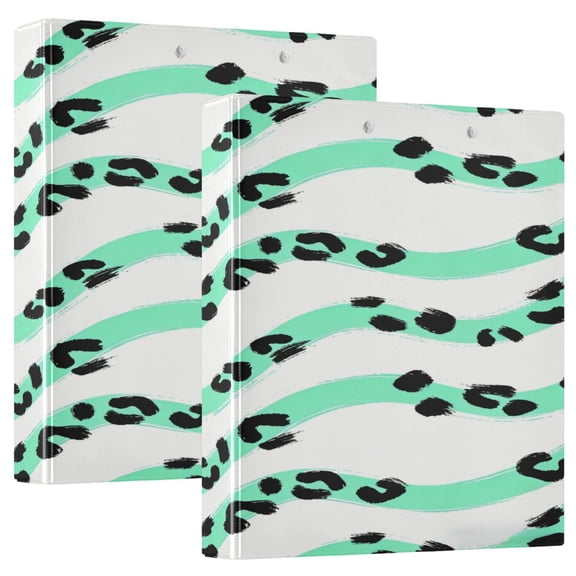 2 Pack PVC Round Ring Binders, 200 Sheet Capacity D-Ring File Folder with Metal Clip and Clear Pocket Wave Leopard Print