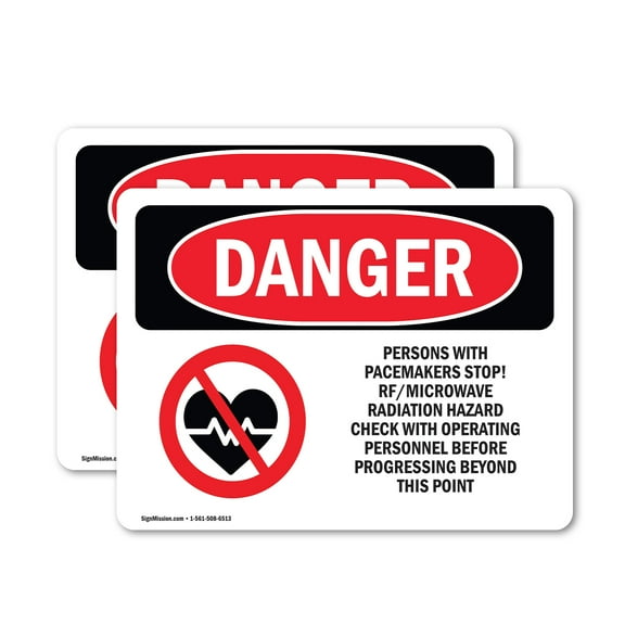 (2 Pack) Pacemakers Stop Rf Microwave Radiation OSHA Danger Sign