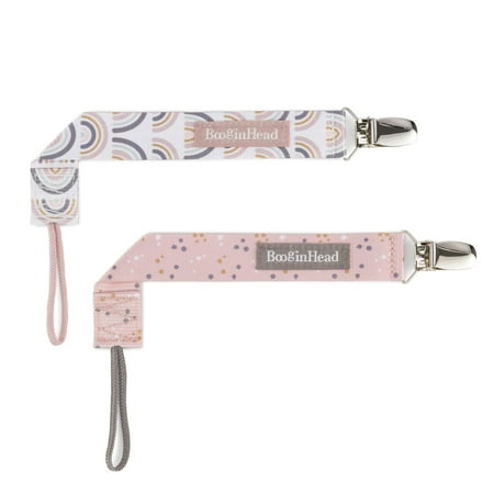 BooginHead Universal Pacifier Clips, Infant Toddler Boys and Girls, Pink Rainbows