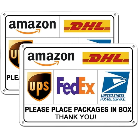 (2 Pack) Package Delivery Sign 12"x 8" Inches, Please Place Packages in Box Sign, Metal Reflective & Weather Resistant Delivery Signs for Home/Yard/Office Packages