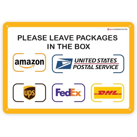 2 Pack Please Delivery Sign for Home Amazon Leave Packages Here Sign for FedEx, Amazon, DHL, UPS, USPS signs- Fade Resistant- Easy Mounting- 12" x 8" Delivery Instruction Signs (Aluminum)