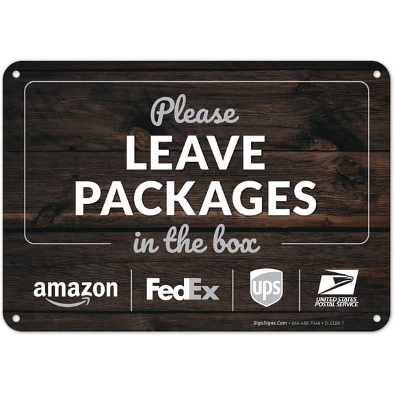 2 Pack Package Delivery Sign, Please Leave Packages in The Box Wood Background, 12x8 Inches, Rust Free