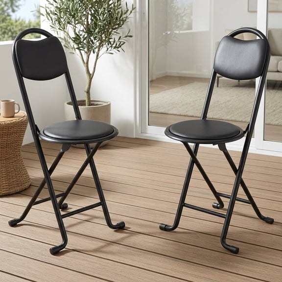 2 Pack Padded Folding Stools with Backrest, Portable Cushioned Foldable Chairs, Multifunctional Indoor Outdoor Seating for Kitchen, Cafe, Shop, Patio & Backyard