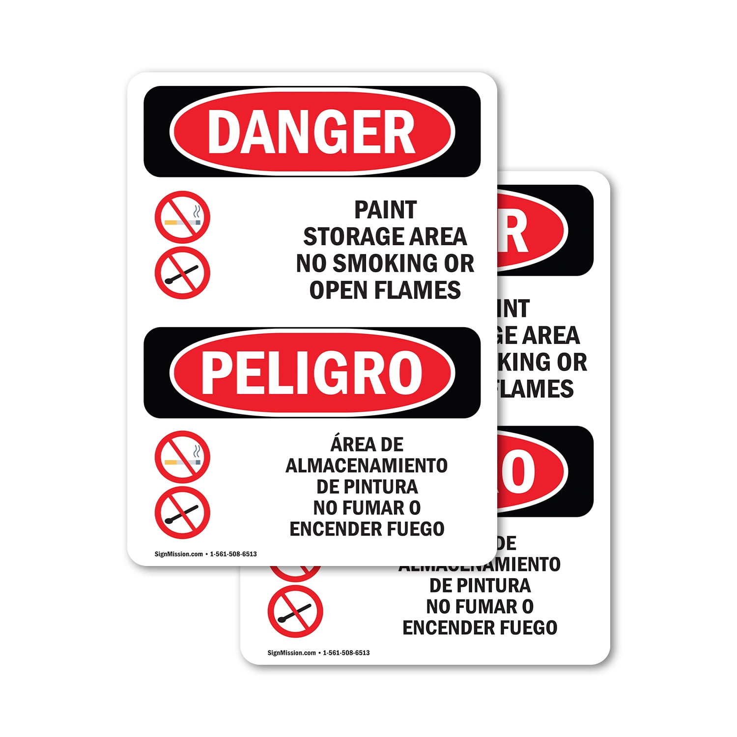 (2 Pack) Paint Storage No Smoking Flames Bilingual OSHA Danger Sign ...