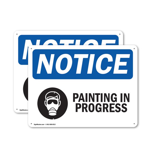 (2 Pack) Painting In Progress OSHA Notice Sign 14 Inch X 10 Inch Plastic Sign, Weather Resistant, UV Protected for Workplace, Business, and Construction Site, Made in the USA