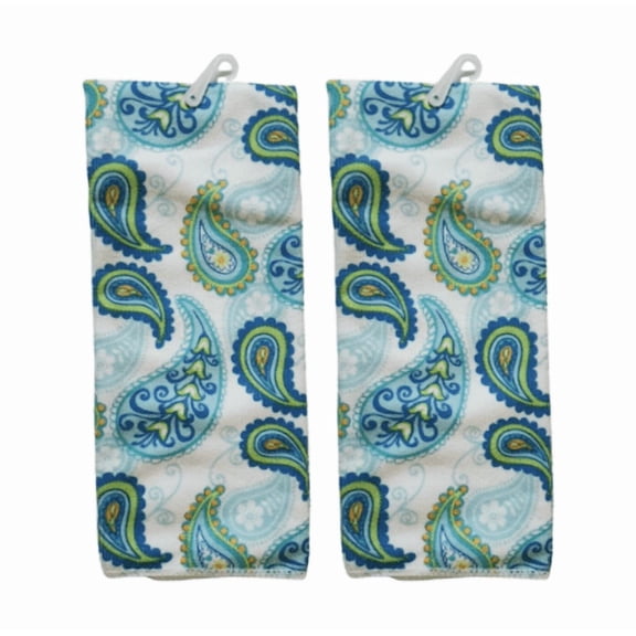 2-Pack Paisley Print Kitchen Towels  Blue & Teal Cotton Dish Towels for Drying, Cooking & Decorative Use (Includes Blimsy Florn)