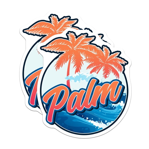 (2 Pack) Palm Tree Stickers - Tropical Beach Decals - Summer Vacation Souvenirs - 5" On Longest Side - Sticks to Smooth Flat Surfaces - Made in USA - BMCS17984