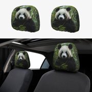 2 Pack Panda Bamboo Car Seat Headrest Cover for Women, Cute Panda Car Headrest Protector Seat Cover Elastic,Auto Interior Decor Front & Rear Seat Headrest Pads Decor,Universal Fit
