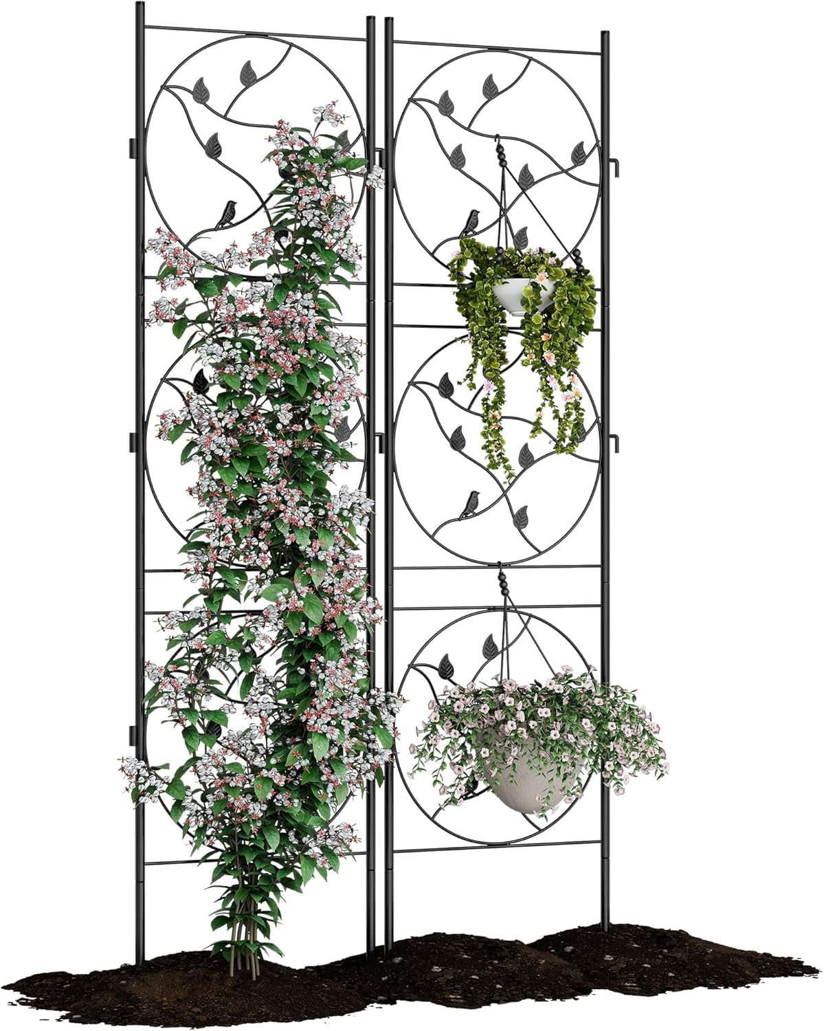 2 Pack Panels No Dig Dog Fence Outdoor - 71.6 in Tall Rustproof Animal Barrier with Gate, Decorative Garden Fence Panels for Yard Border, Patio（71.6 x 20.4 inch）