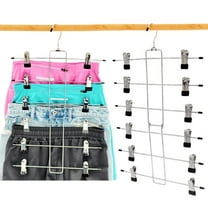 2 Pack Pants Hangers, 6 Tiers Skirt Hangers with Clips, Metal Non-Slip Space Saving Hanging Clothes Hangers with 360° Swivel Hook, Skirt Hangers for Women (Silver)