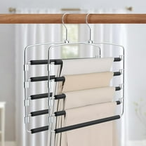 2 Pack Pants Hangers Space Saving, 5 Layer Tiered Non-Slip Stainless Steel Pants Hangers, Multi-Tier Pants Organizer Hangers, Swing Arm Space Saver Pants Hangers for Jeans Trousers