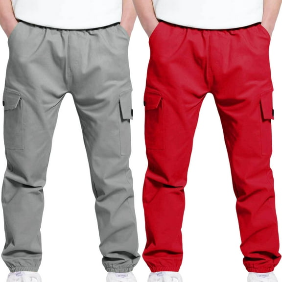 2 Pack Pants for Boys Elastic Waist Cargo Sweatpants Casual Althetic Joggers with Drawstring Boys Clothes Size 3-14