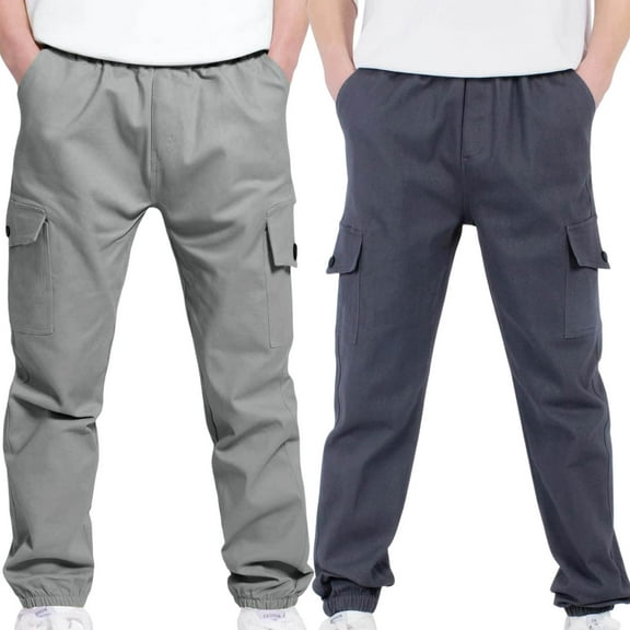 2 Pack Pants for Boys Elastic Waist Cargo Sweatpants Casual Althetic Joggers with Drawstring Boys Clothes Size 3-14