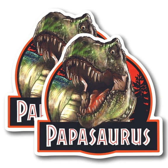 (2 Pack) Papasaurus Stickers - Cool Retro Trex for GPA Grandpa Dad - 5" On Longest Side - for Car, Truck, SUV - Easy Peel and Stick Vinyl Decals - Made in USA - BMCS0119