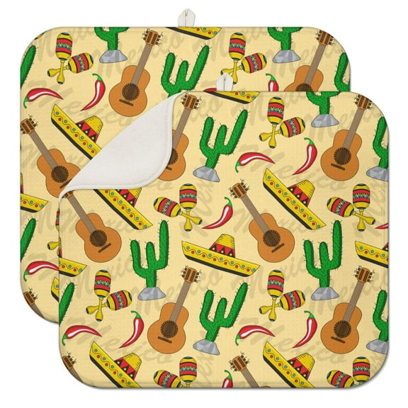 2 Pack Papaya Print Kitchen Drying Mats Super Absorbent Microfiber Dish Drying Mat with Tropical Fruit Design, Heat Resistant & Foldable Countertop Protector for Sink (18"x16")