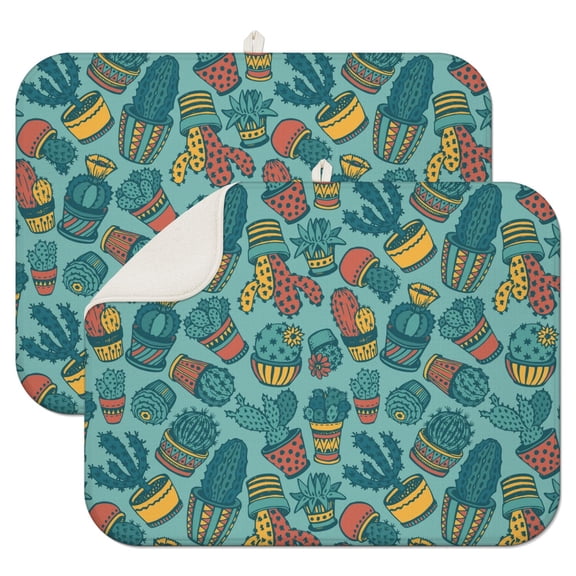 2 Pack Papaya Print Kitchen Drying Mats Super Absorbent Microfiber Dish Drying Mat with Tropical Fruit Design, Heat Resistant & Foldable Countertop Protector for Sink (18"x16")