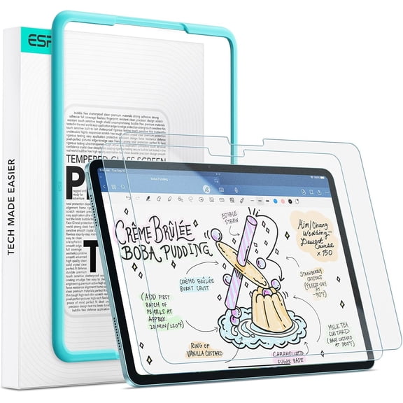 2 Pack Paper-Feel Screen Protector for iPad Air 11 Inch M4/M3/M2 (2026/2025/2024, 8th/7th/6th n), Write and Draw Like on Paper, 9H Tempered Glass, Matte Anti-Glare with Alignment Frame
