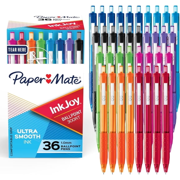 2 Pack - Paper Mate InkJoy Retractable Ballpoint Pen, 1.0 mm, Assorted Colors, 36 Count