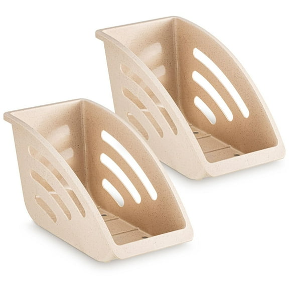 2 Pack Paper Plate Dispenser Under the Cabinet, Vertical Plate Holder for Cabinet, Plastic Dessert Plates Dish Organizer for Countertop Kitchen Under Cabinet Space Saver, Beige