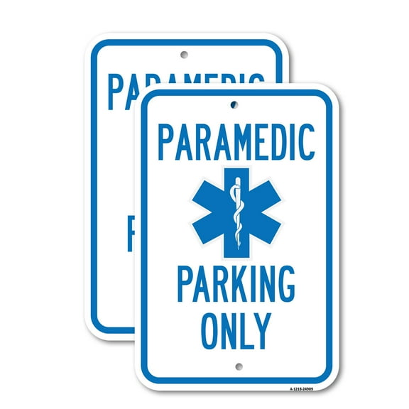 (2 Pack) Paramedic Parking Only With Symbol | 18" X 24" Heavy-Gauge Aluminum Sign | Rust Free Aluminum, Weather Resistant, Waterproof, Fade Resistant, 2 Pre-drilled Holes