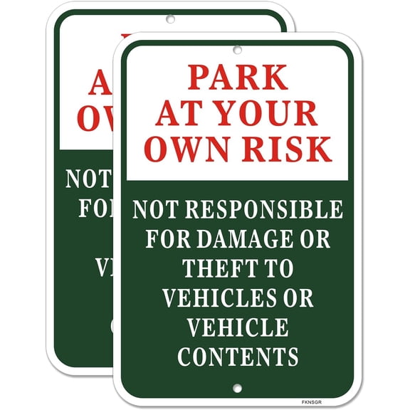 2 Pack Park at Your Own Risk Sign , 12 x 8 inches, Rust Free Aluminum No Parking Sign, UV Protected, Fade Resistant