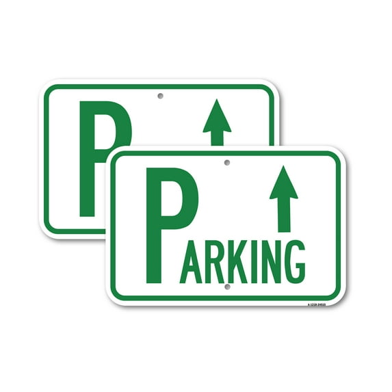 (2 Pack) Parking with Arrow Pointing Up | 18" X 24" Heavy-Gauge Aluminum Sign | Rust Free Aluminum, Weather Resistant, Waterproof, Fade Resistant, 2 Pre-drilled Holes